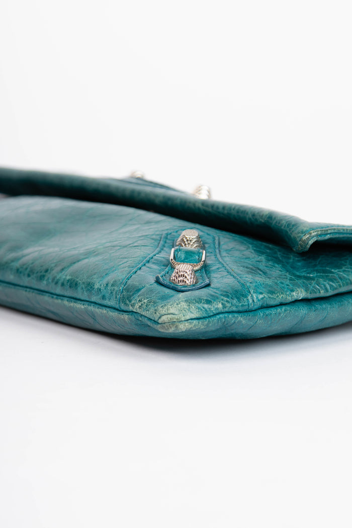 2010s Balenciaga Blue Leather Motorcross Clutch