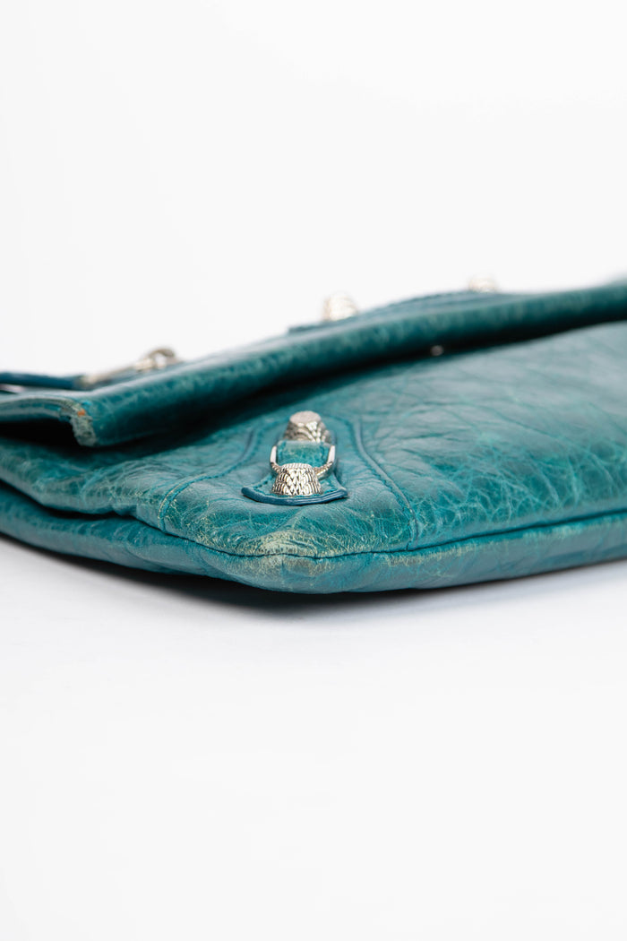 2010s Balenciaga Blue Leather Motorcross Clutch