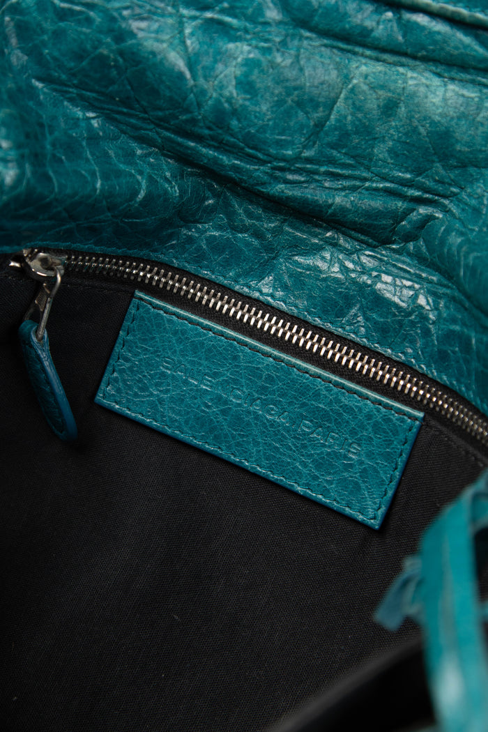 2010s Balenciaga Blue Leather Motorcross Clutch