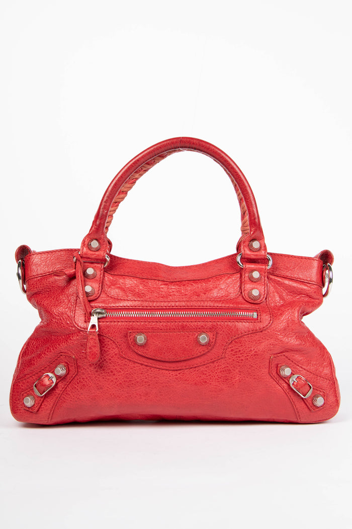 2010s Balenciaga Red Leather First City Shoulder Bag