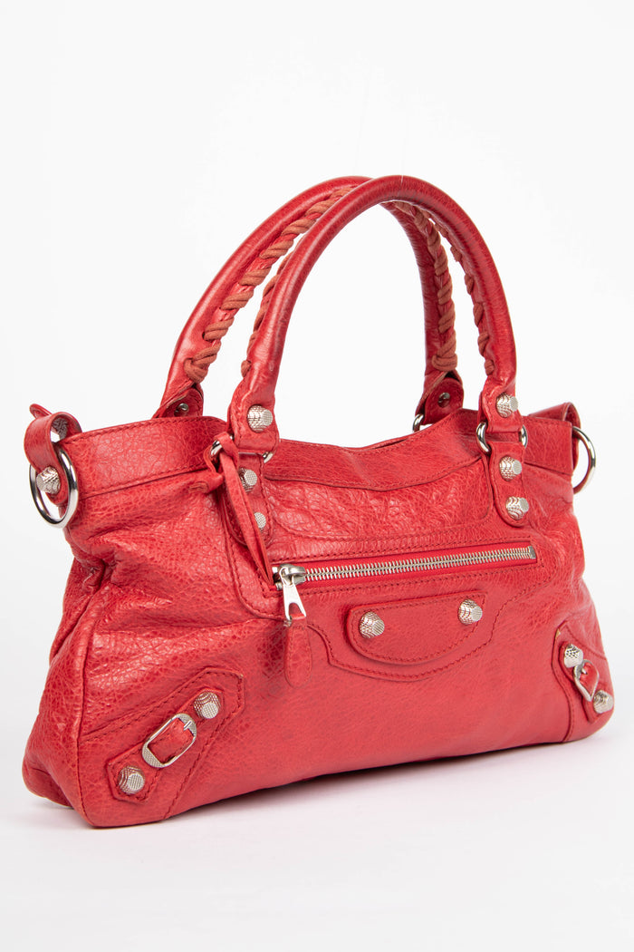 2010s Balenciaga Red Leather First City Shoulder Bag