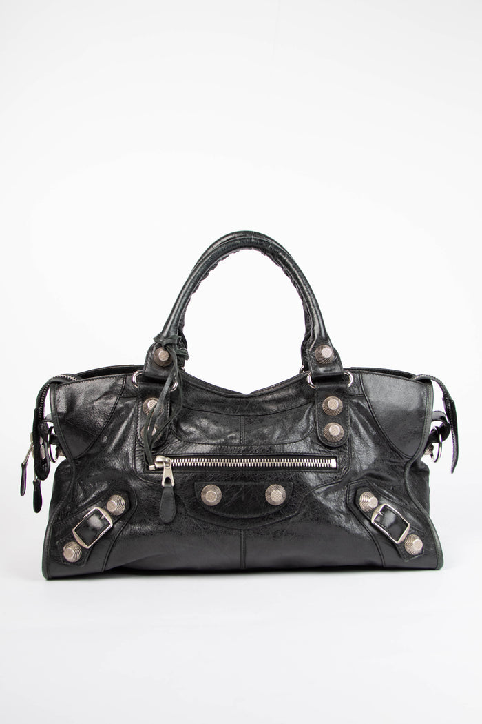 2000s Balenciaga Black Part-Time Shoulder Bag with Giant SHW