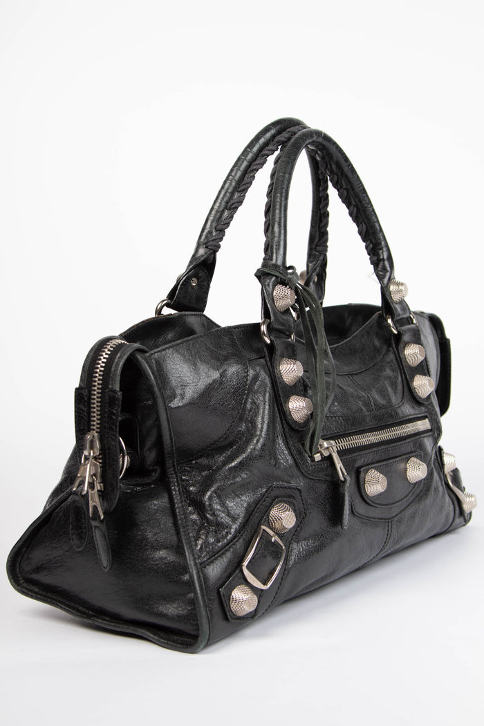 2000s Balenciaga Black Part-Time Shoulder Bag with Giant SHW