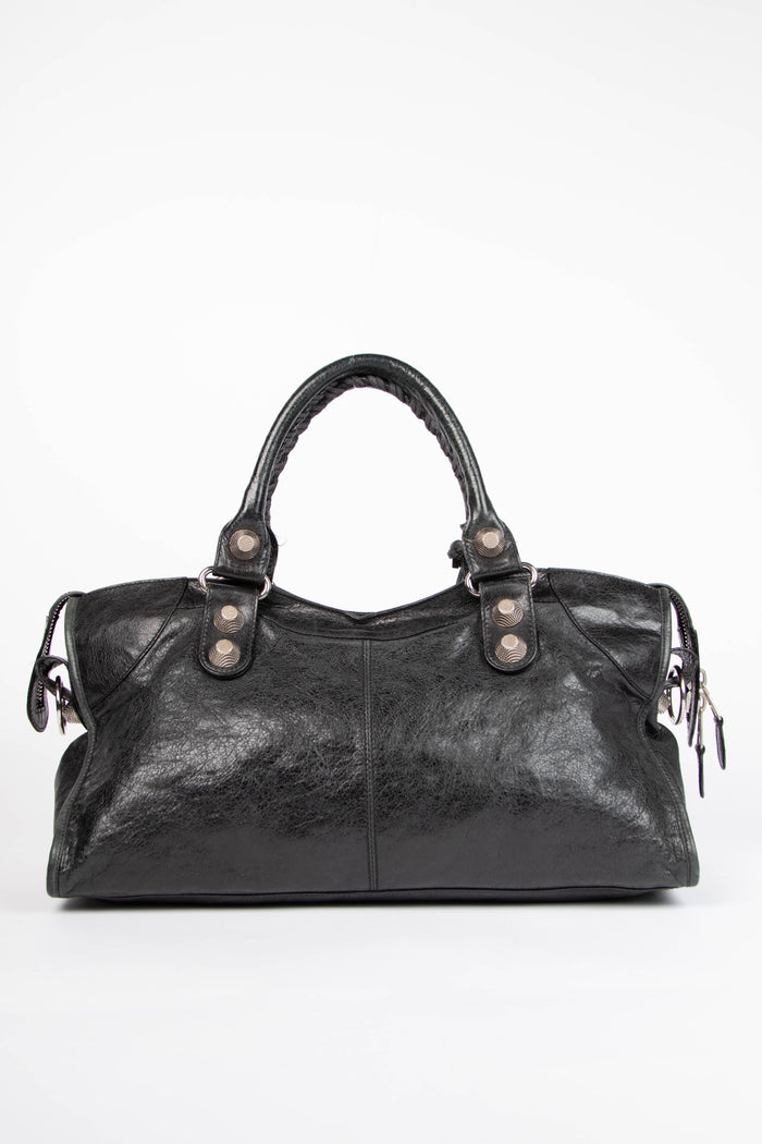 2000s Balenciaga Black Part-Time Shoulder Bag with Giant SHW