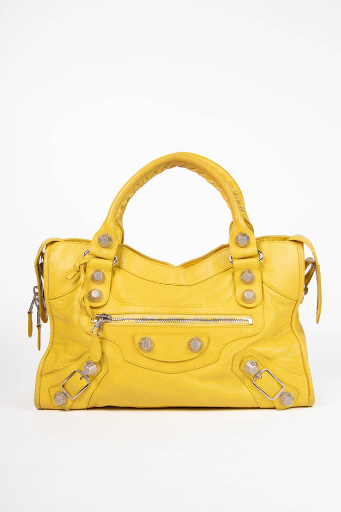 2010s Balenciaga Yellow Leather City Bag with Giant SHW