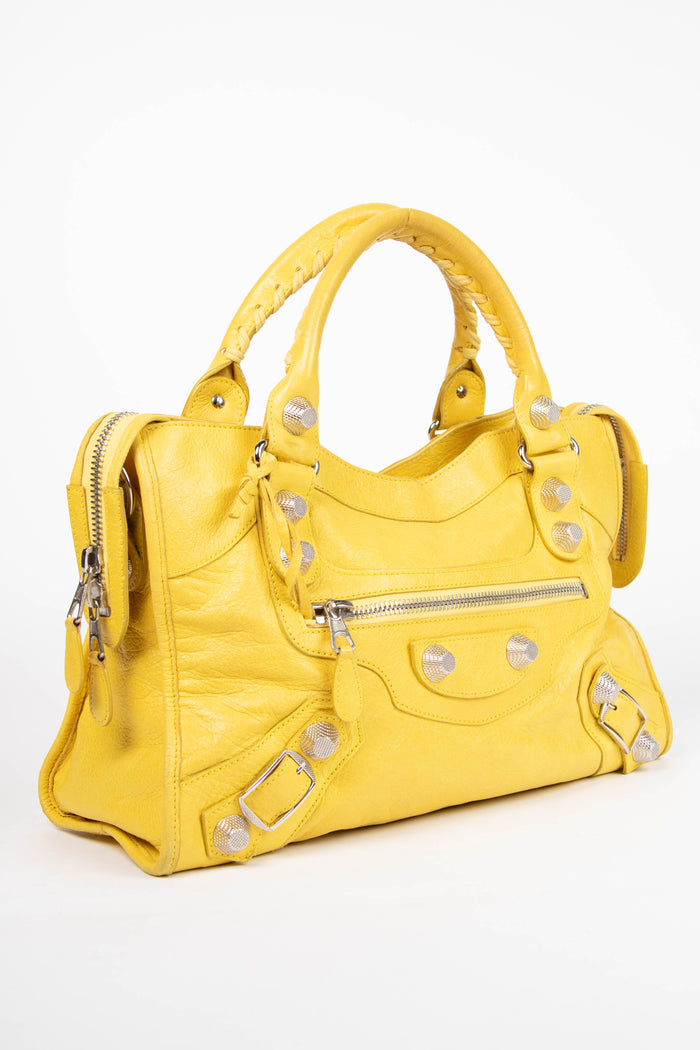 2010s Balenciaga Yellow Leather City Bag with Giant SHW