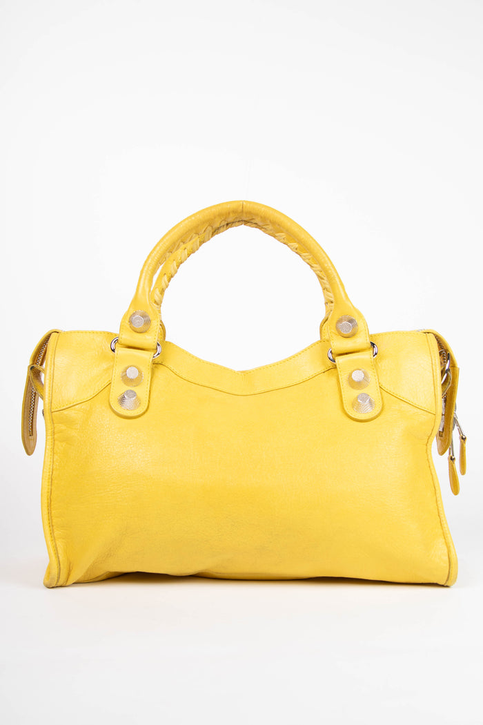 2010s Balenciaga Yellow Leather City Bag with Giant SHW
