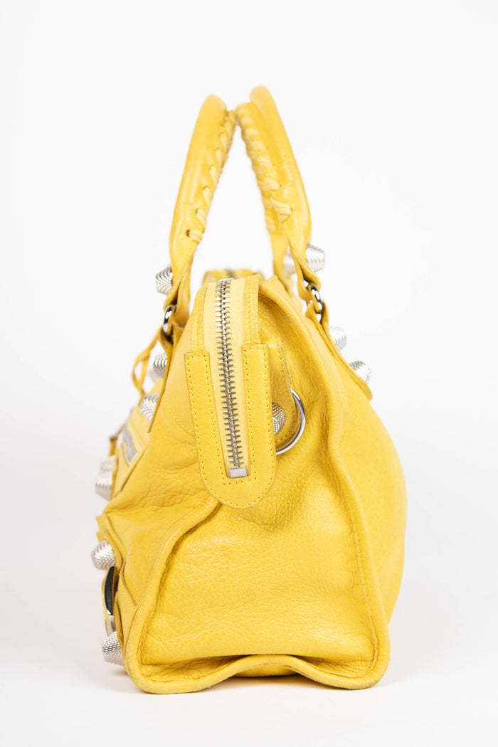 2010s Balenciaga Yellow Leather City Bag with Giant SHW