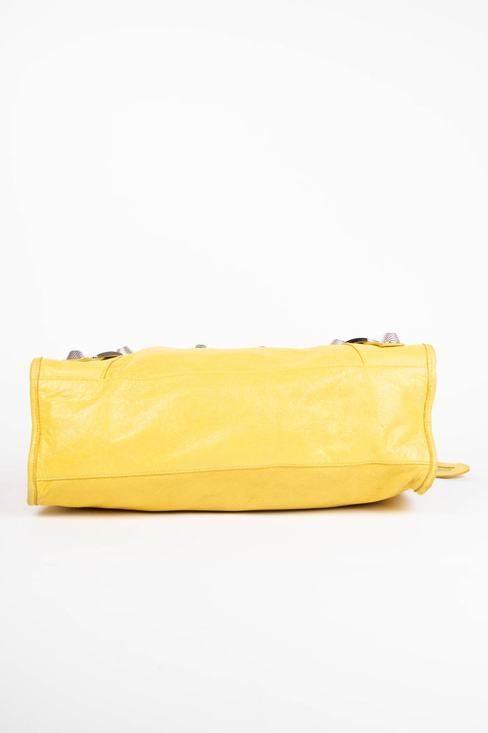 2010s Balenciaga Yellow Leather City Bag with Giant SHW