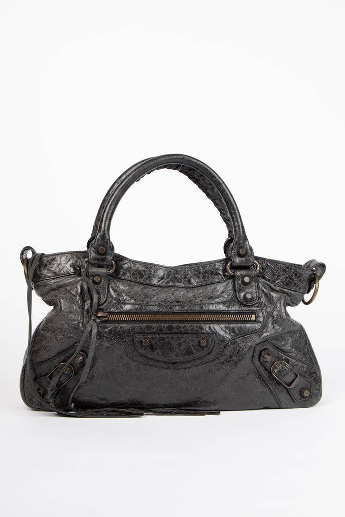 2000s Balenciaga Black Leather First City Shoulder Bag