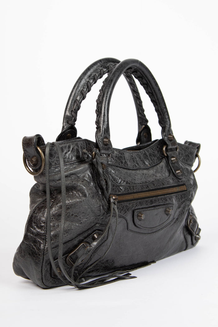 2000s Balenciaga Black Leather First City Shoulder Bag