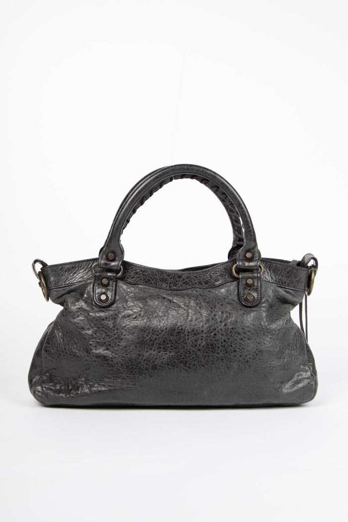 2000s Balenciaga Black Leather First City Shoulder Bag