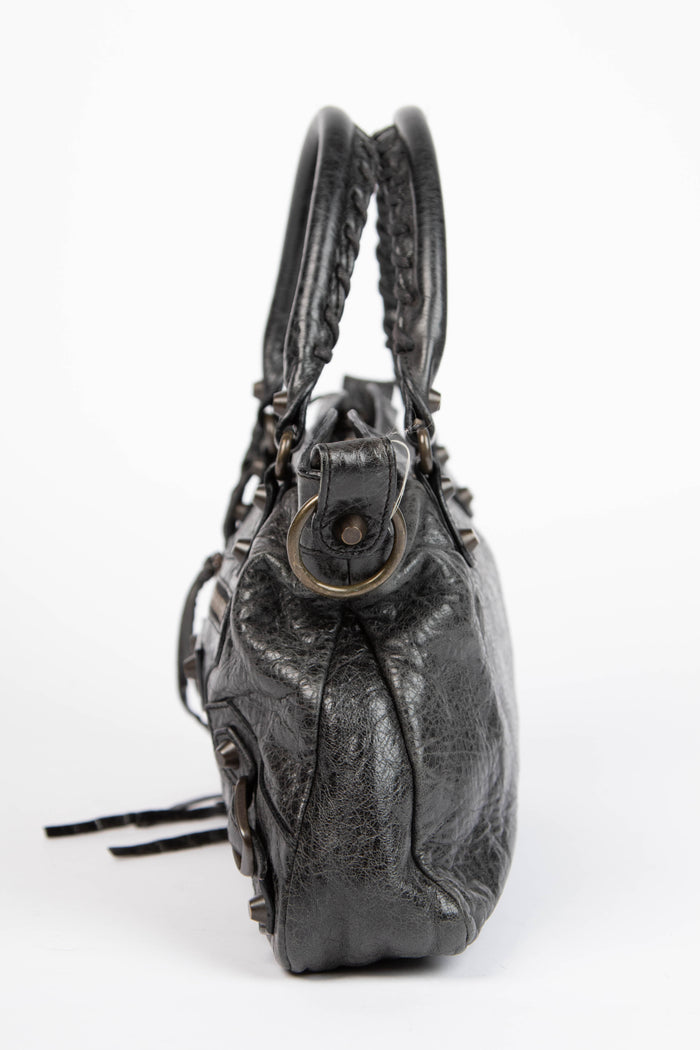 2000s Balenciaga Black Leather First City Shoulder Bag