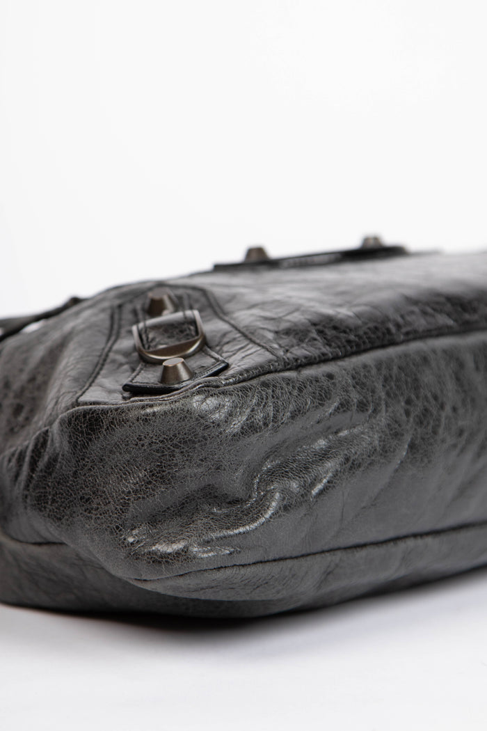 2000s Balenciaga Black Leather First City Shoulder Bag