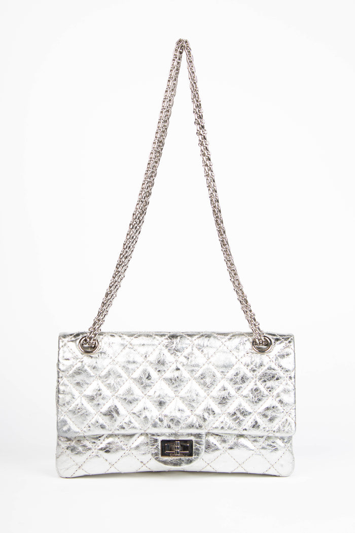 2000s Chanel Silver Metallic Re-issue Small Double Flap Shoulder Bag