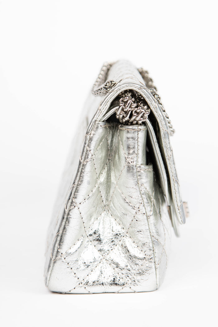 2000s Chanel Silver Metallic Re-issue Small Double Flap Shoulder Bag