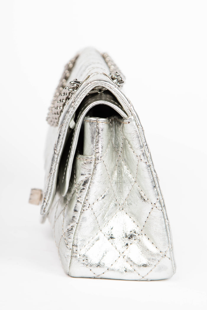2000s Chanel Silver Metallic Re-issue Small Double Flap Shoulder Bag