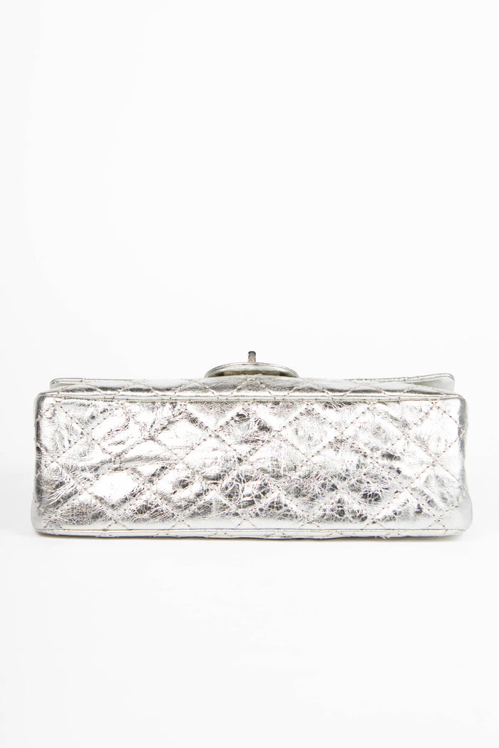 2000s Chanel Silver Metallic Re-issue Small Double Flap Shoulder Bag