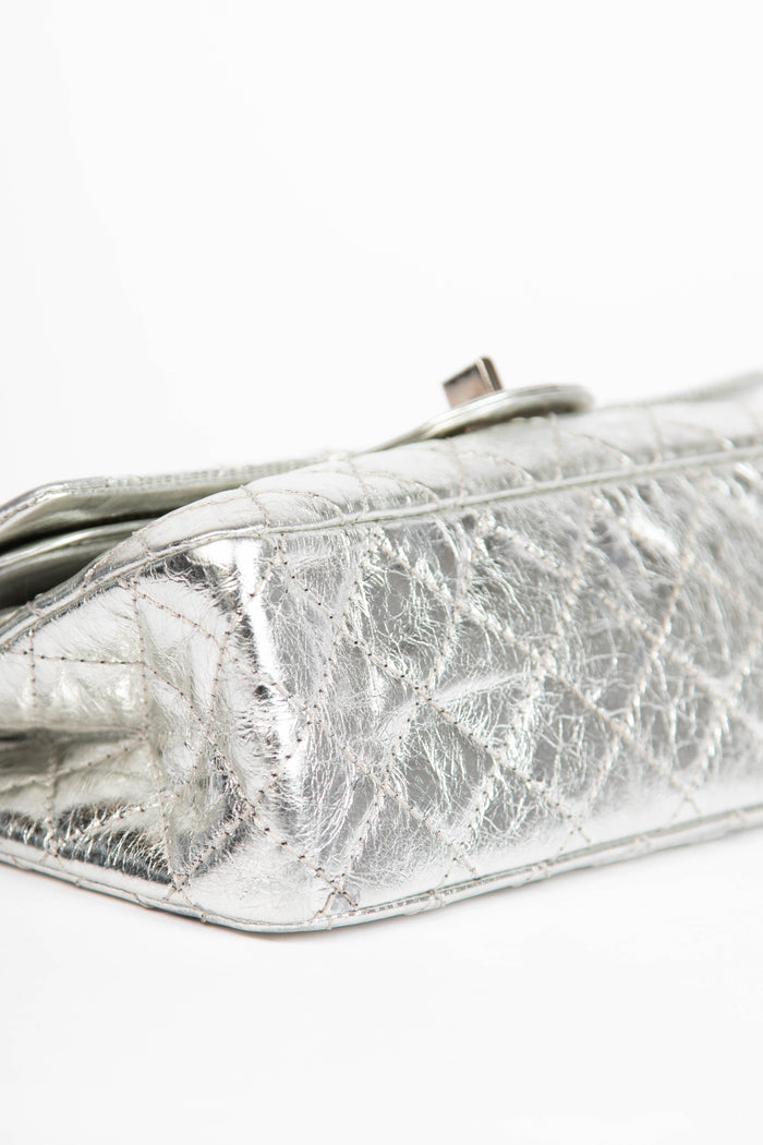 2000s Chanel Silver Metallic Re-issue Small Double Flap Shoulder Bag