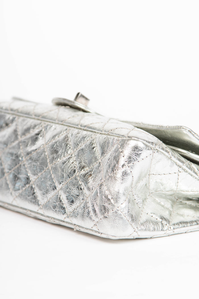 2000s Chanel Silver Metallic Re-issue Small Double Flap Shoulder Bag