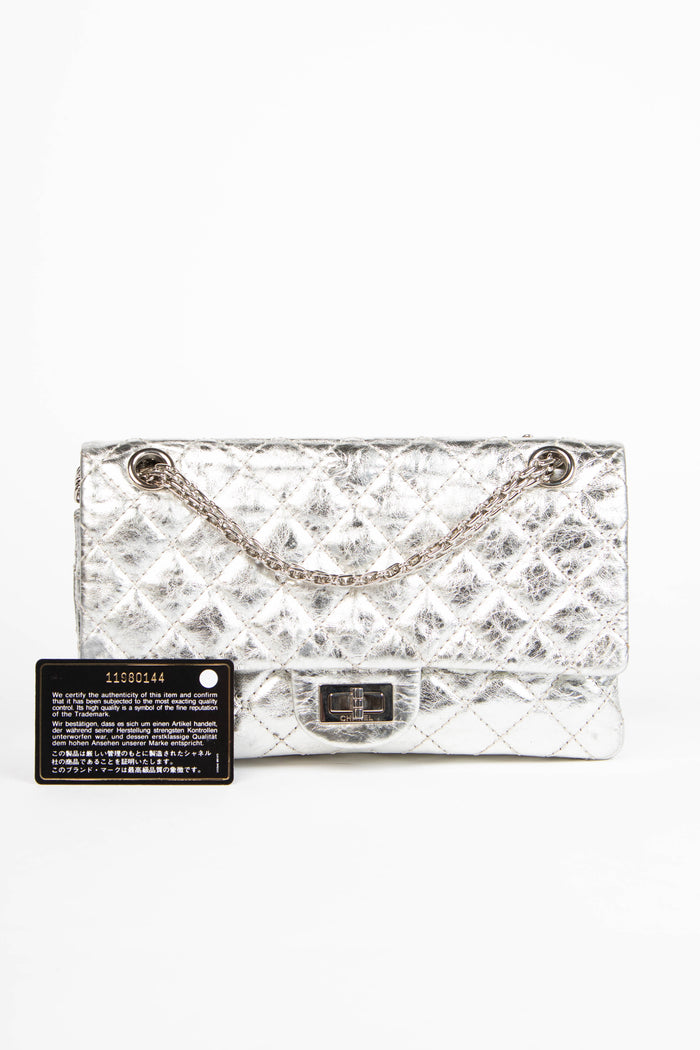 2000s Chanel Silver Metallic Re-issue Small Double Flap Shoulder Bag