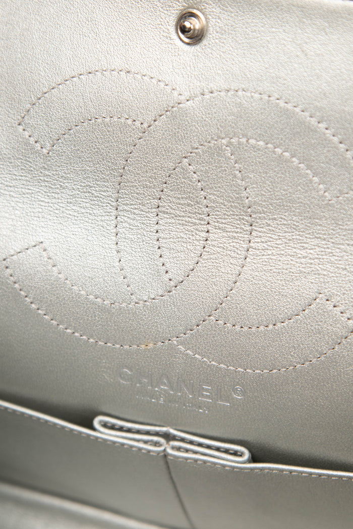 2000s Chanel Silver Metallic Re-issue Small Double Flap Shoulder Bag