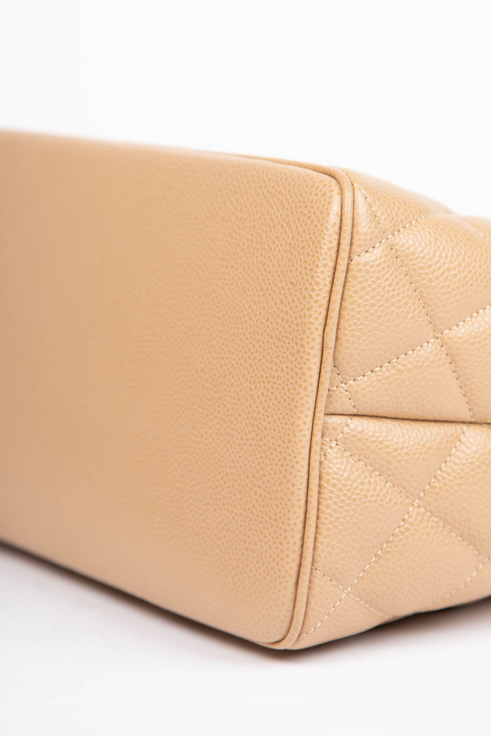 2000s Chanel Beige Caviar Leather Gold Medallion Tote Bag