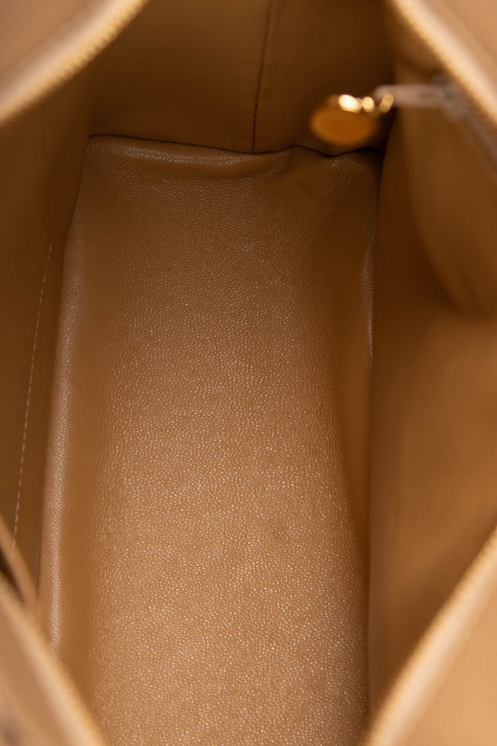 2000s Chanel Beige Caviar Leather Gold Medallion Tote Bag