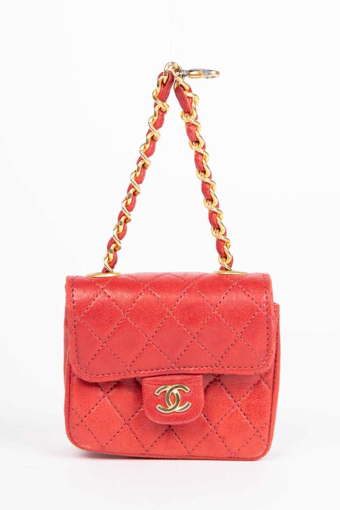 90s Chanel Red Lambskin Leather Mini Bag Charm
