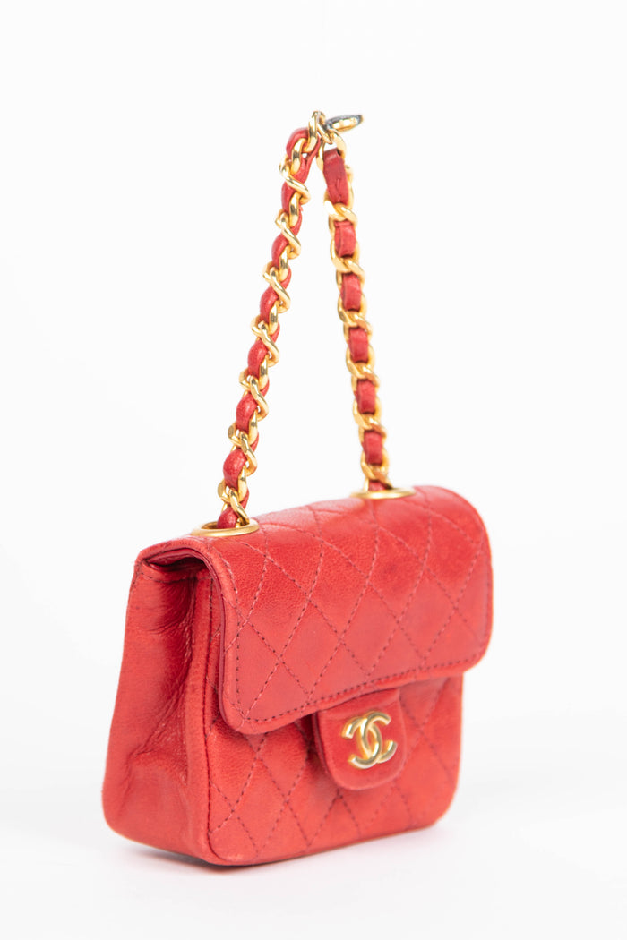 90s Chanel Red Lambskin Leather Mini Bag Charm