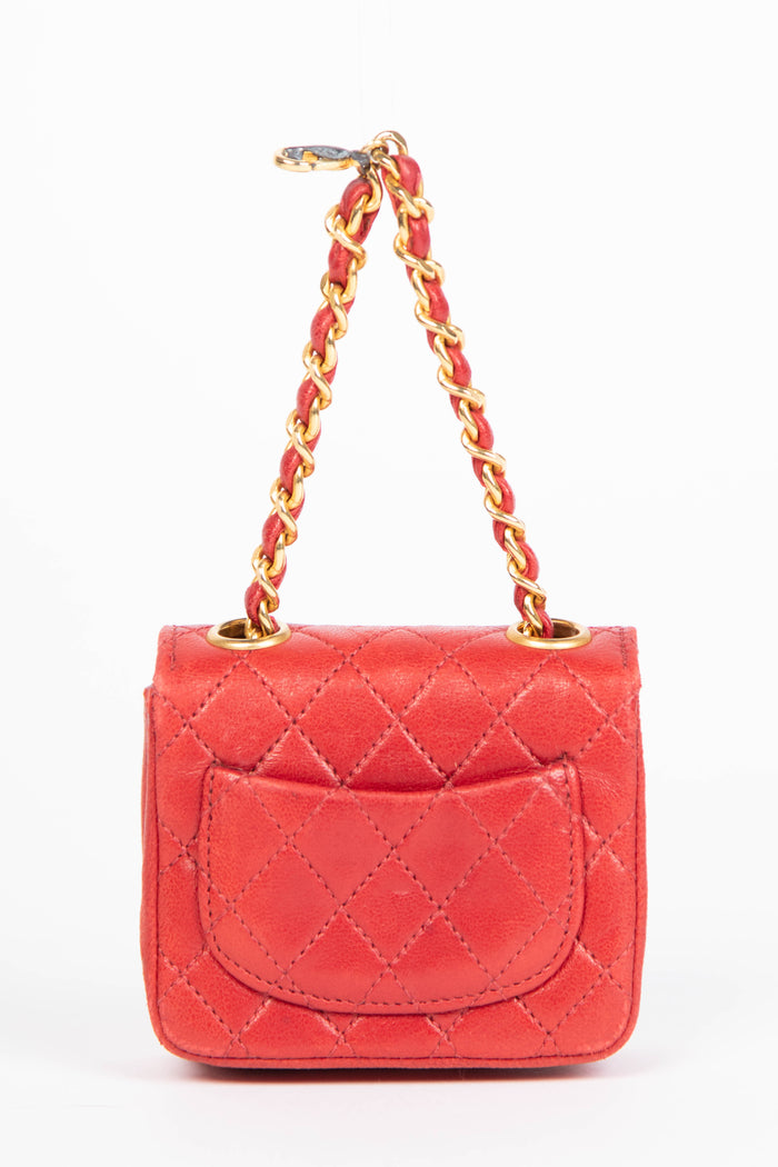 90s Chanel Red Lambskin Leather Mini Bag Charm