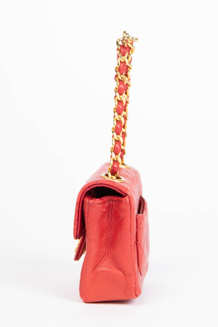 90s Chanel Red Lambskin Leather Mini Bag Charm
