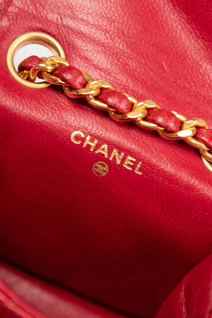 90s Chanel Red Lambskin Leather Mini Bag Charm