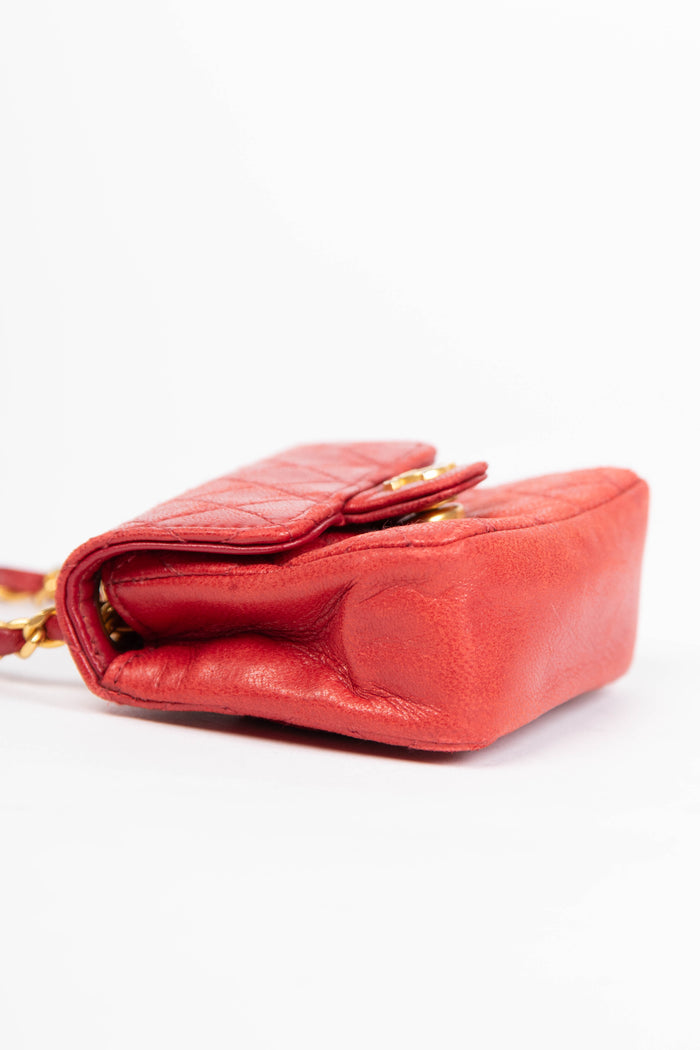 90s Chanel Red Lambskin Leather Mini Bag Charm