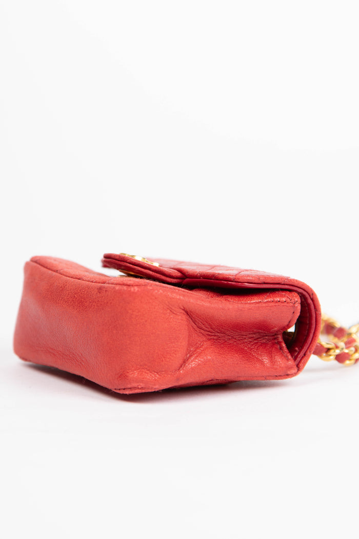 90s Chanel Red Lambskin Leather Mini Bag Charm