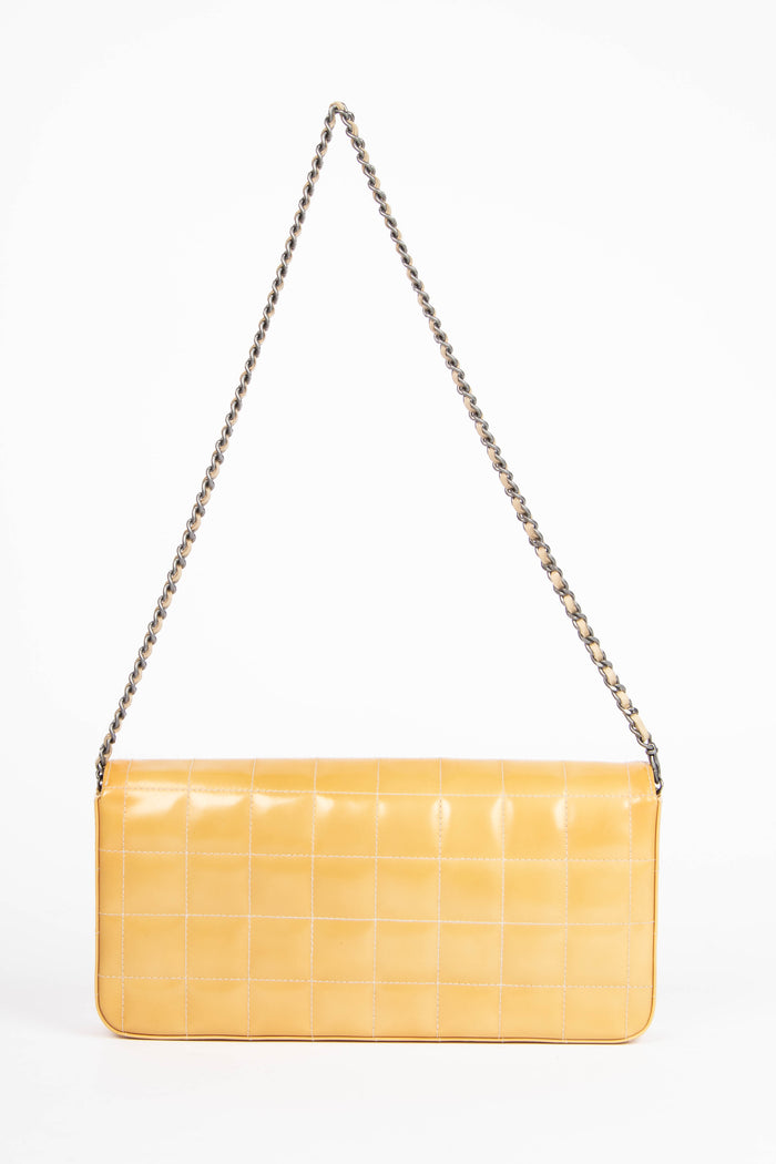2000s Chanel Yellow Patent Leather East West Chocolate Bar Shoulder Bag