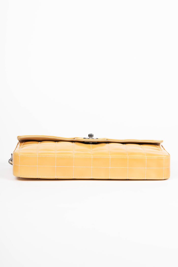 2000s Chanel Yellow Patent Leather East West Chocolate Bar Shoulder Bag