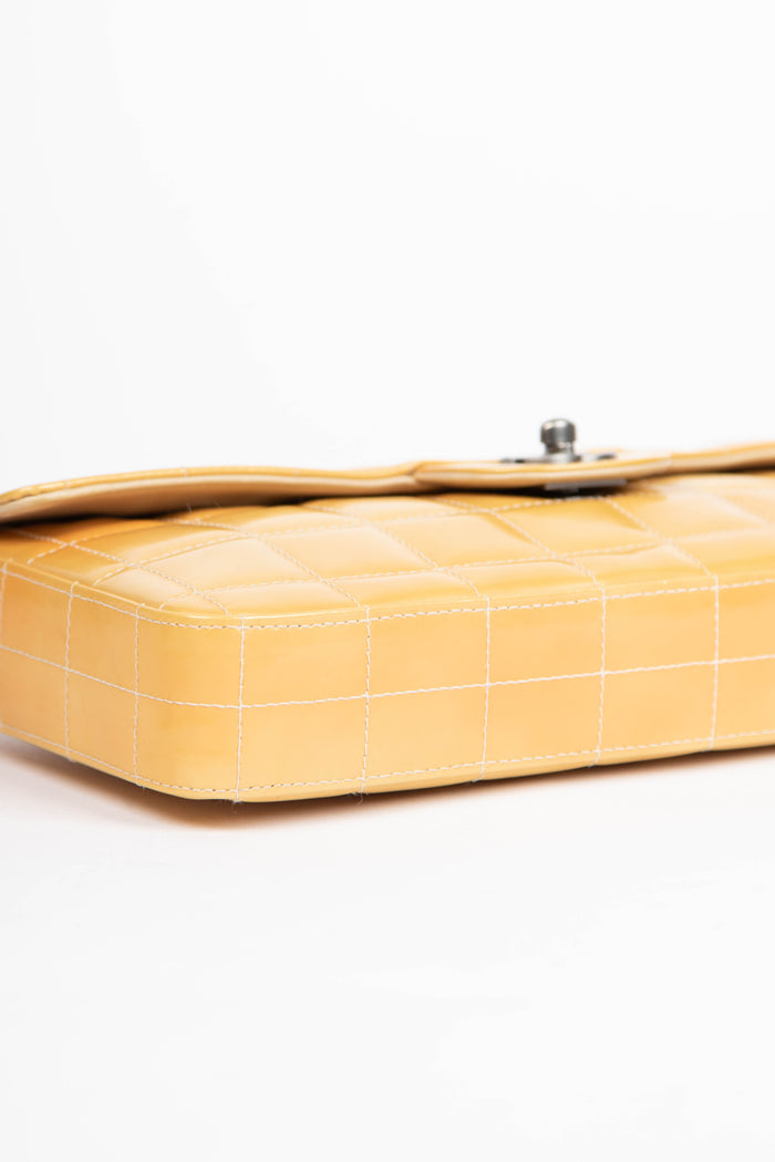 2000s Chanel Yellow Patent Leather East West Chocolate Bar Shoulder Bag