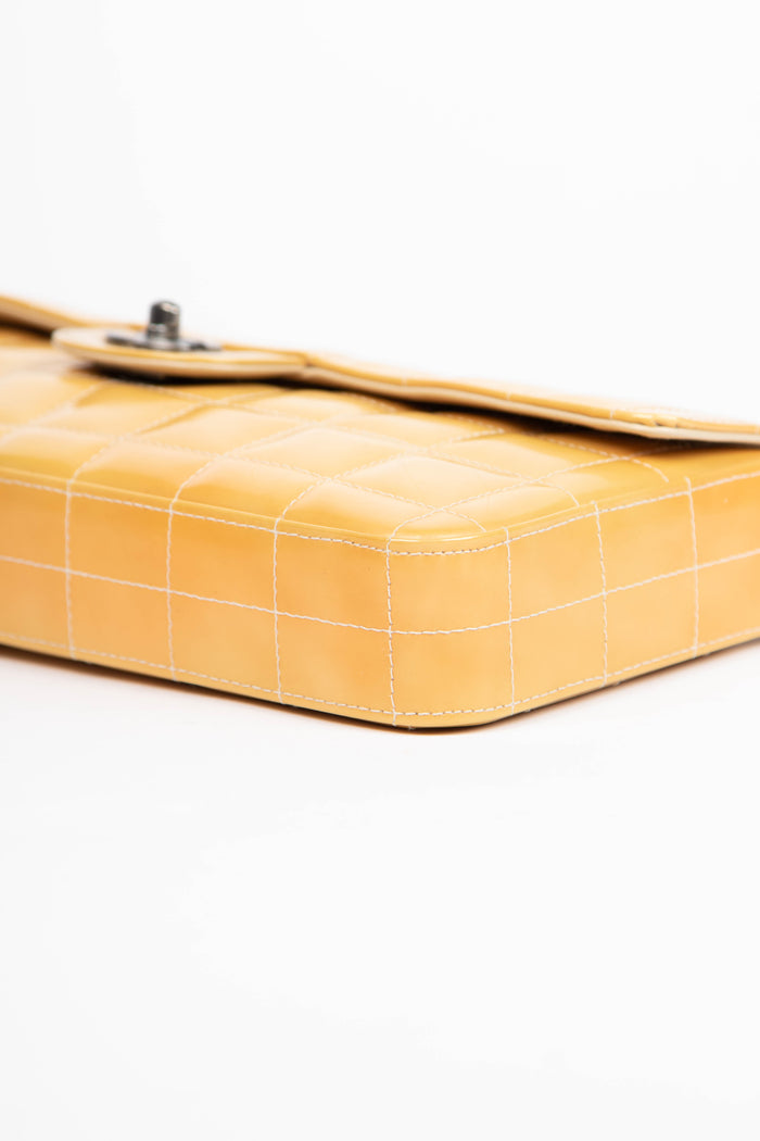 2000s Chanel Yellow Patent Leather East West Chocolate Bar Shoulder Bag