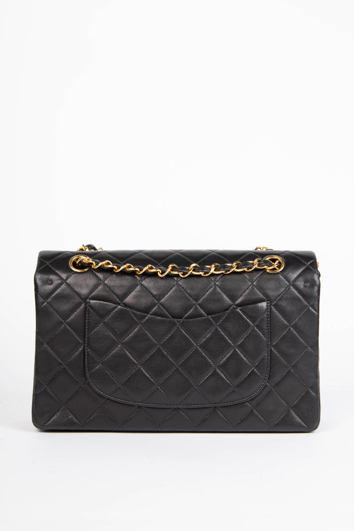 90s Chanel Black Lambskin Leather Medium Double Flap Bag with 24k GHW