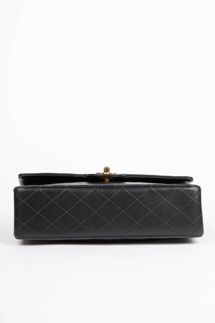 90s Chanel Black Lambskin Leather Medium Double Flap Bag with 24k GHW