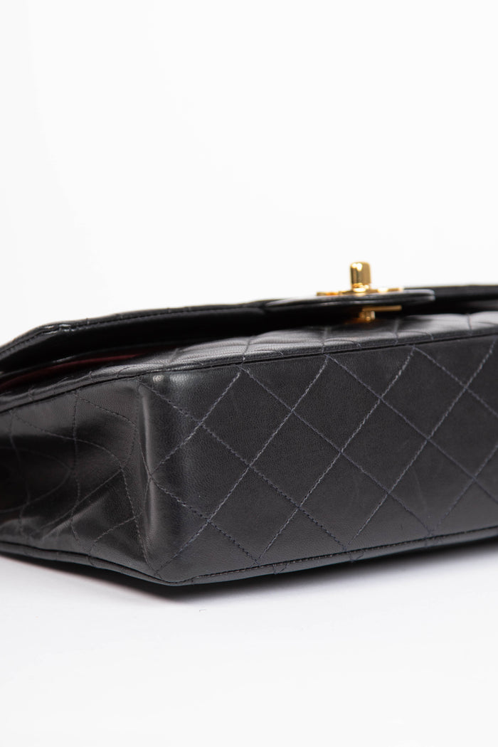 90s Chanel Black Lambskin Leather Medium Double Flap Bag with 24k GHW
