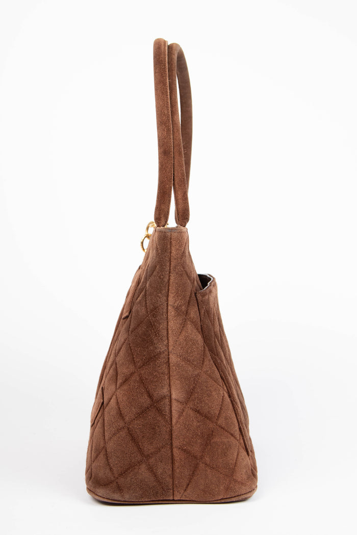 2000s Chanel Brown Suede Leather Gold Medallion Tote Bag
