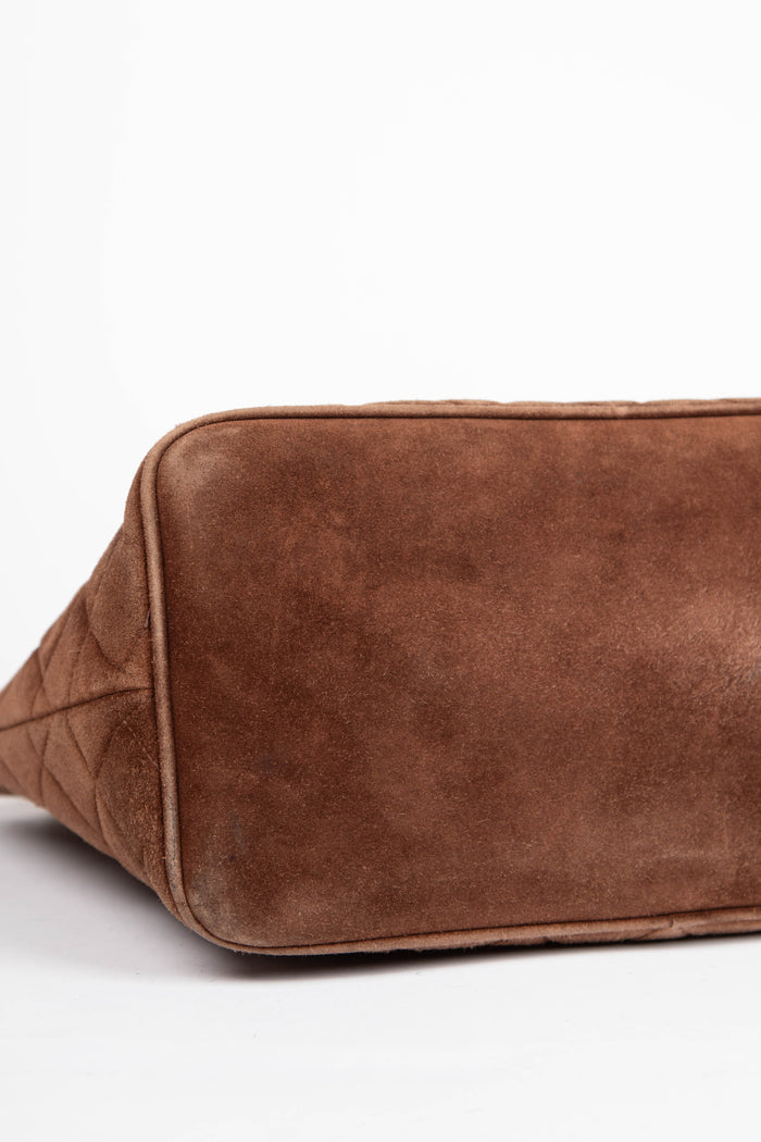 2000s Chanel Brown Suede Leather Gold Medallion Tote Bag