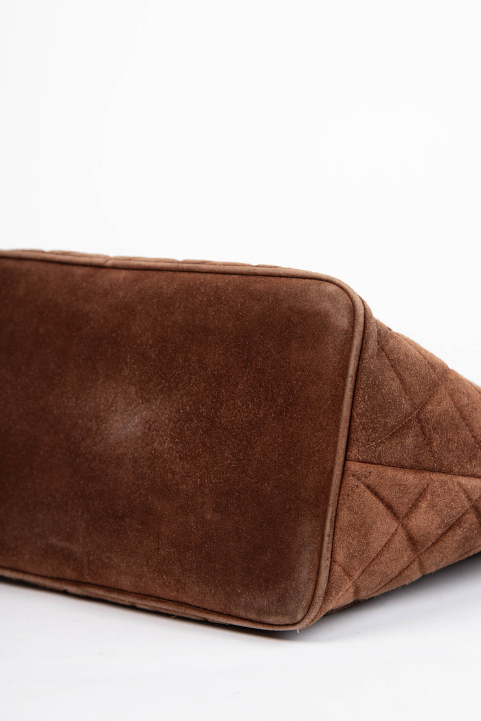 2000s Chanel Brown Suede Leather Gold Medallion Tote Bag