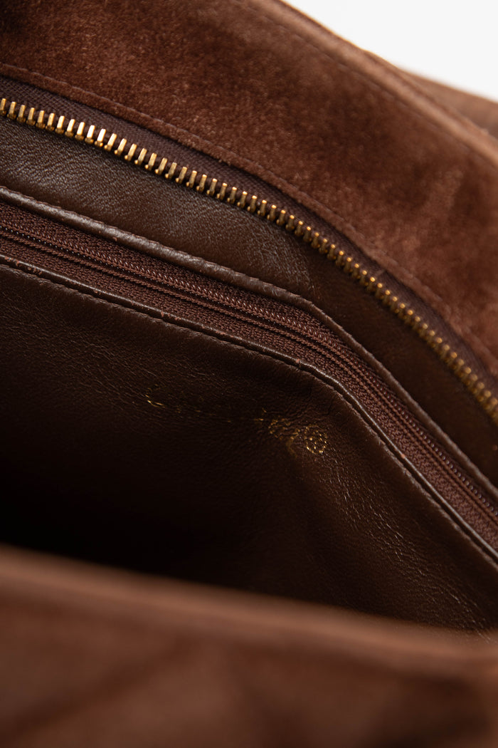 2000s Chanel Brown Suede Leather Gold Medallion Tote Bag