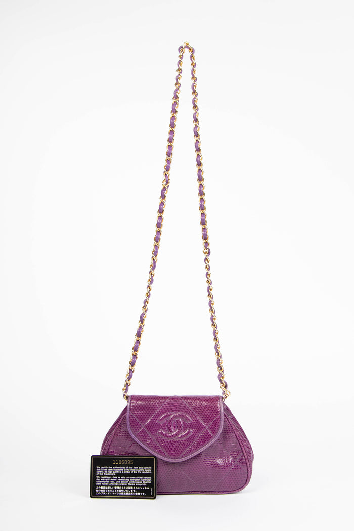 RARE 90s Chanel Purple Lizard Crossbody Bag