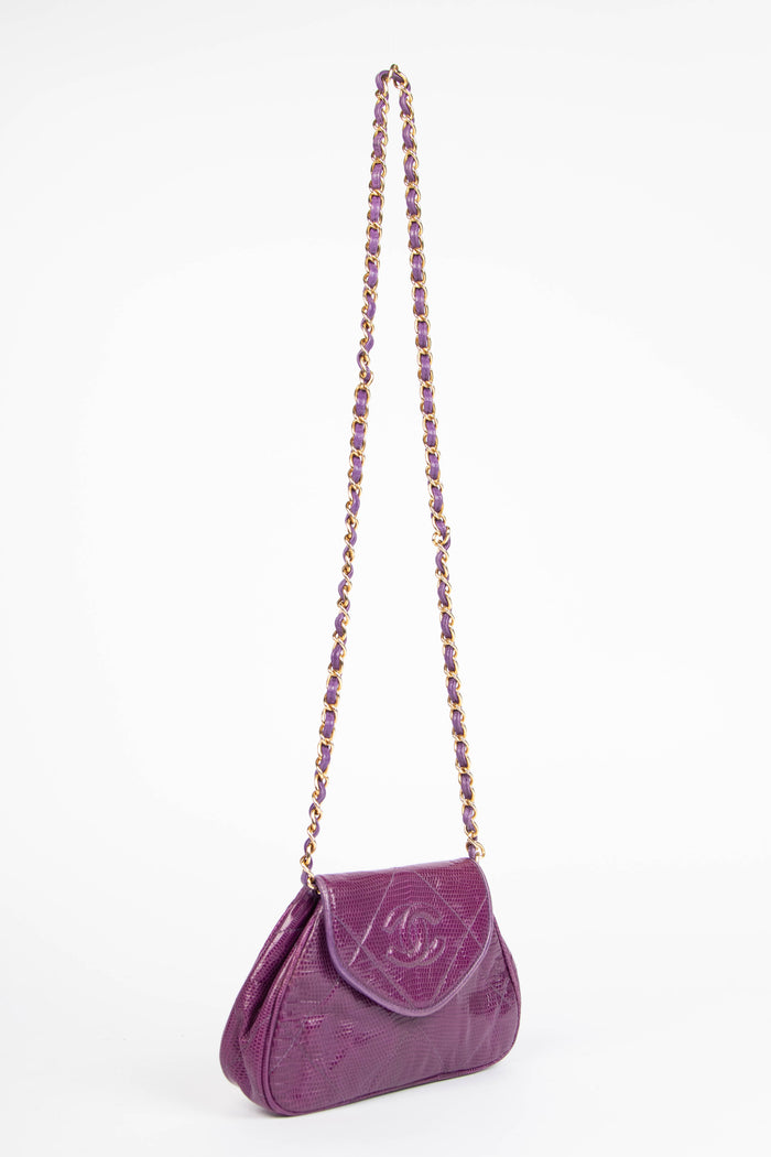 RARE 90s Chanel Purple Lizard Crossbody Bag