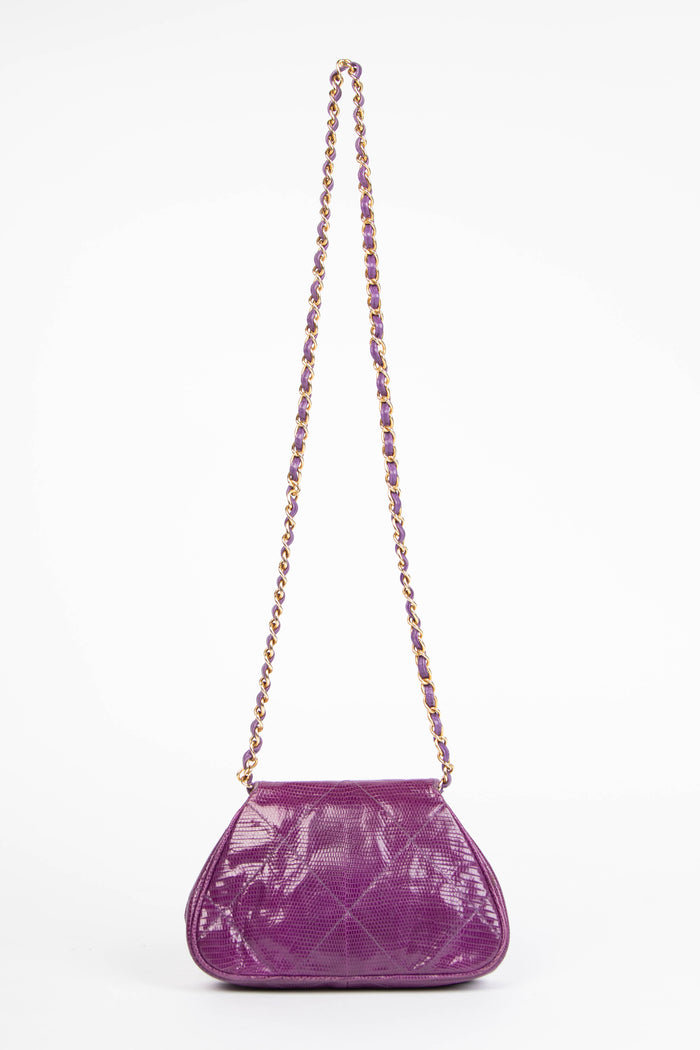 RARE 90s Chanel Purple Lizard Crossbody Bag
