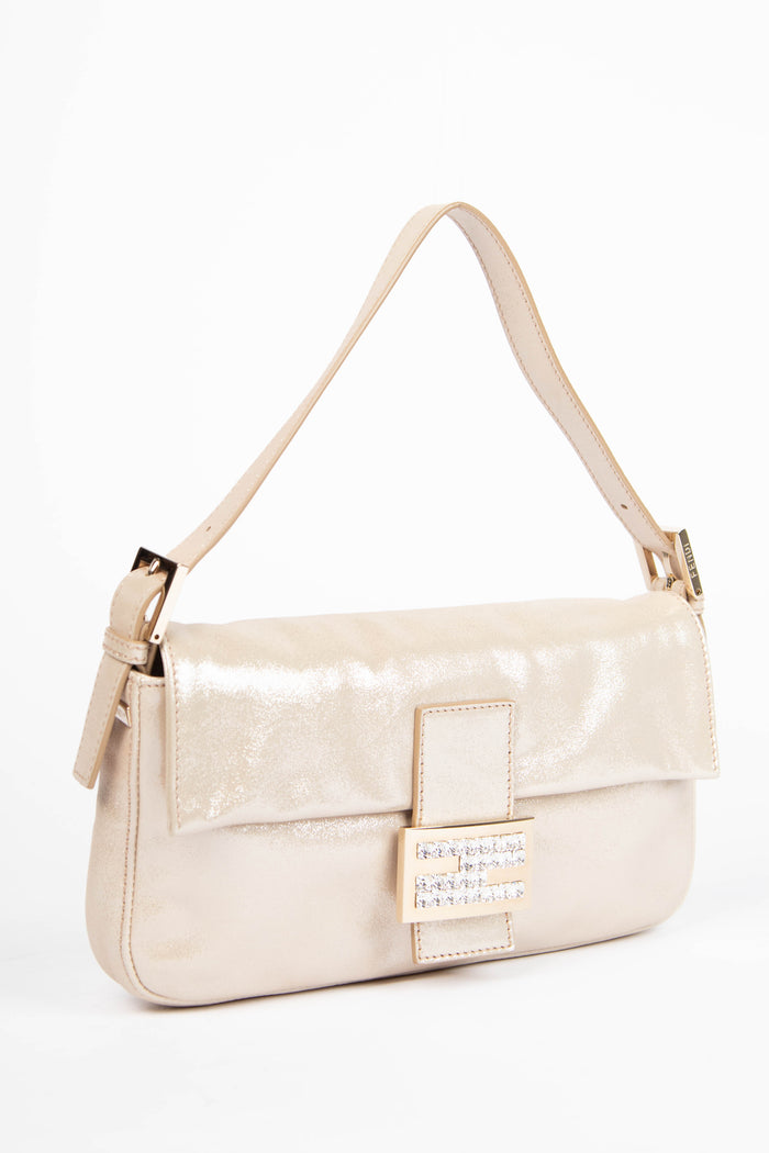 RARE 2000s Fendi Champagne Leather Baguette Shoulder Bag